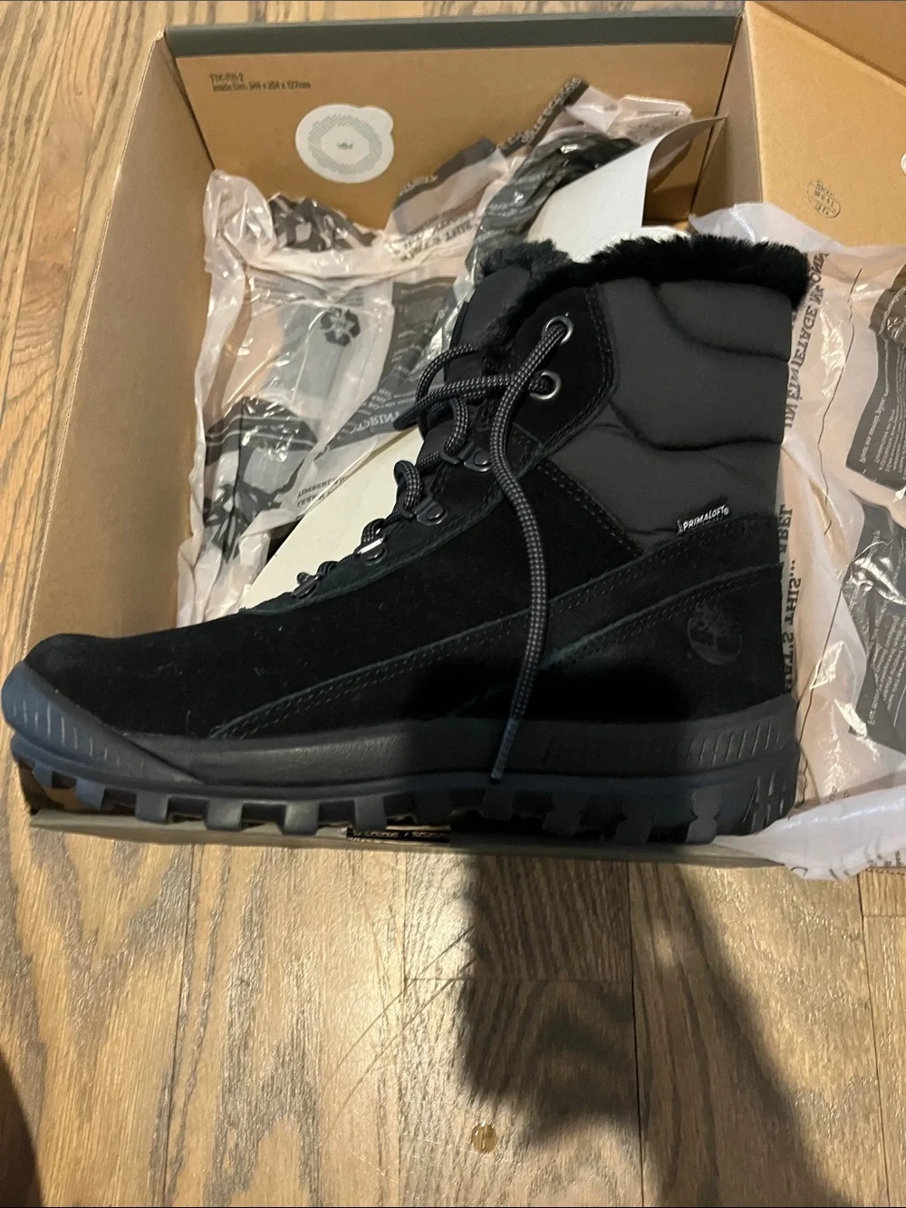 Timberland Waterproof Black Lace-Up Winter Boot with Fur Collar